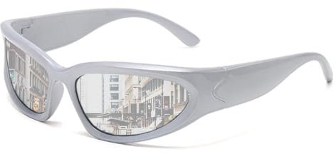 SHEEN KELLY Vintage Wrap Around Sonnenbrille für Herren Schwarz Polarisierte Sport-Sonnenbrille Silber Verspiegelte Outdoor-Reiterbrille