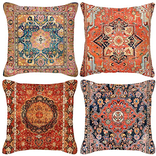 HOSTECCO Kelim-Kissenbezüge, 45,7 x 45,7 cm, Vintage-Stil, Tribal-Kissenbezüge, persisch, ethnisch, dekorative Kissenbezüge für Couch, Sofa, 4 Stück