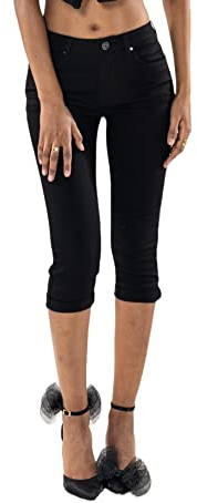 Nina Carter P132 Jean Capri Skinny Fit pour Femme Pantacourt Taille Haute Effet Usé et Lavage, Noir (P132-8), XXL