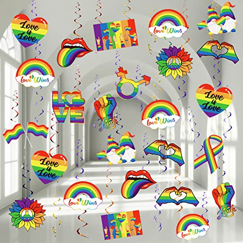Faccito 54 Pcs Décors de Tourbillons Suspendus Arc-en-Ciel du Jour de Fierté Tourbillons à Suspendre au Plafond de Gay Pride Décor de Fête de Fierté Bisexuelle pour Gay Lesbienne LGBTQ