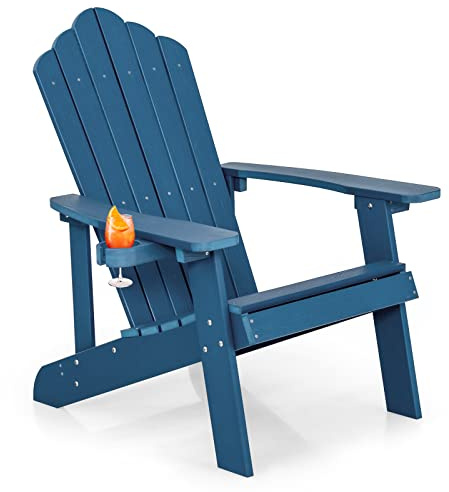 GIANTEX Poltrona Adirondack in Legno, Grande Sedia Lounge per Patio con Portabicchieri Integrato, Struttura Resistente alle Intemperie, Modello da Esterno per Giardino e Terrazzo, 85 x 77 x 94 cm