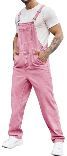 Runcati Men's Denim Bib Overall Jean Romper Trousers Adjustable Strap Workwear Slim Fit Jumpsuit