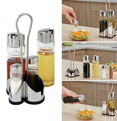 Anna Flowers Set 4 Pz. Oliera Inox Olio Aceto Sale Pepe Stand Tavolo Cucina Insalata Casa