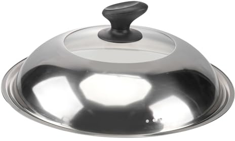 Zerodeko Stainless Steel Wok Lid 30cm Large Pot Cover Heat Resistant Frying Pan Lid Black Knob Splash Oil Protection Random Style