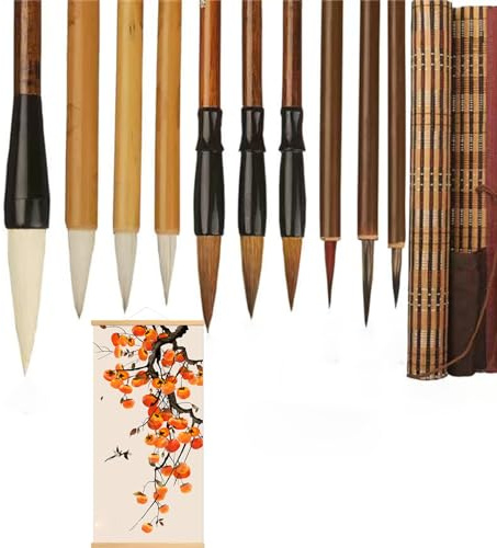 Vokowin Pennello per calligrafia cinese da 10 pezzi, set per calligrafia cinese Pennello per calligrafia cinese per disegnare acquerelli Pittura ad acquerello Disegno Kanji Scrittura giapponese (con b