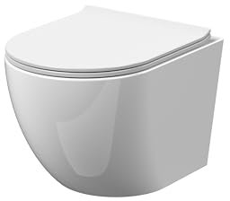 Balterley Wall Hung Toilet, Round Soft Close Toilet Seat for Bathroom and Cloakroom, Toilets for Bathrooms, Wall Hung Pan with Soft Close Seat for Bathroom and Cloakroom - 360 x 482 x 323mm (White)