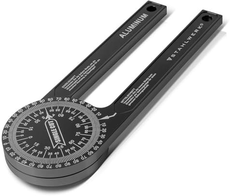STAHLWERK Winkelmesser 360° Grad Aluminium Gehrungswinkelmesser | Winkelmessgerät | Gradmesser | Winkellineal | Goniometer | Messwerkzeug für präzise Gehrungsschnitte