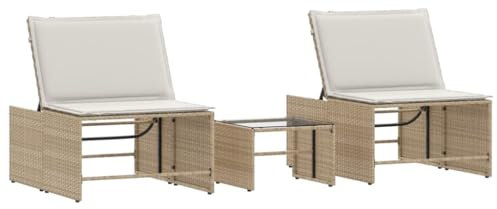 vidaXL Sonnenliegen 2 STK. mit Tisch Beige Poly Rattan