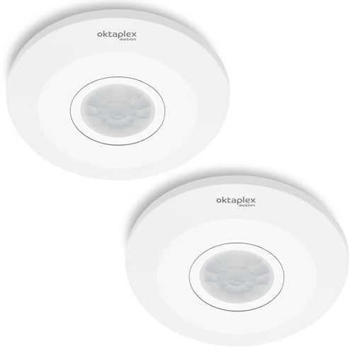 Oktaplex Ina 2er Set Bewegungsmelder Innen 360 Grad 8m Reichweite PIR-Sensor Deckenmontage LED geeignet weiß Aufputz 230V