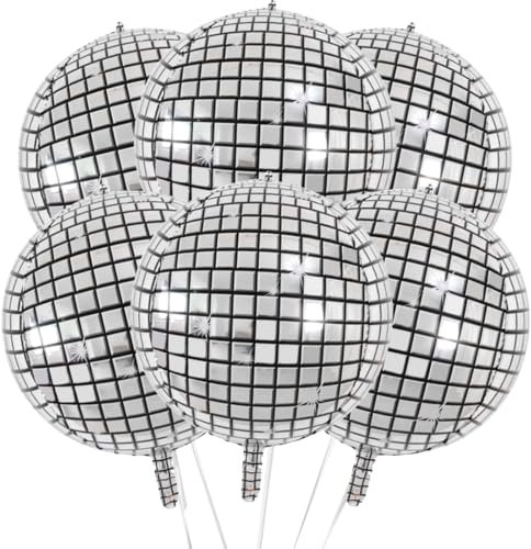 6 PCS Disco Ballons, 22 Pouces Argenté Ballon Aluminium 4D, Décorations de Fête Disco, Ballon Helium pour une Fête D'anniversaire de Mariage sur le Thème Disco des Années 70 80 et 90