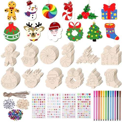 Lvefyti Weihnachtsschmuck aus Holz, 306PCS Holzanhänger Weihnachten zum Bemalen, Basteln Weihnachten Kinder, Ornamenten für Weihnachtsbaum, Holz Weihnachtsdeko Anhänger, DIY Weihnachtsdekoration Holz