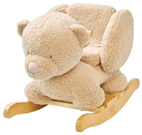 Nattou Animal à bascule en tissu doux, Ours à bascule, Avec ceinture de sécurité, Balancement joyeux, Env. 60 cm, Lapidou, Polyester/Bois, Marron