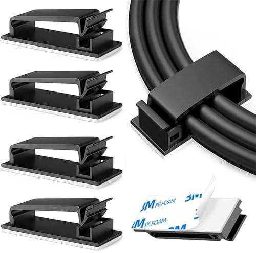 30 Pcs Black Cable Clips Self Adhesive Cable Management Under Desk, Plastic Wire Clips Cable Organisers Cord Holder Cable Tidy Clips