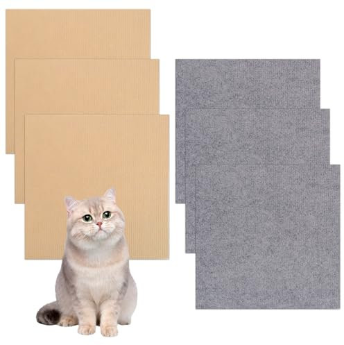 Lot de 6 tapis griffoirs autocollants pour chats - 30 x 30 cm - Protection contre les rayures pour canapé, mur et meubles - Tapis à gratter réglable en kaki/gris foncé - Planche à gratter DIY avec