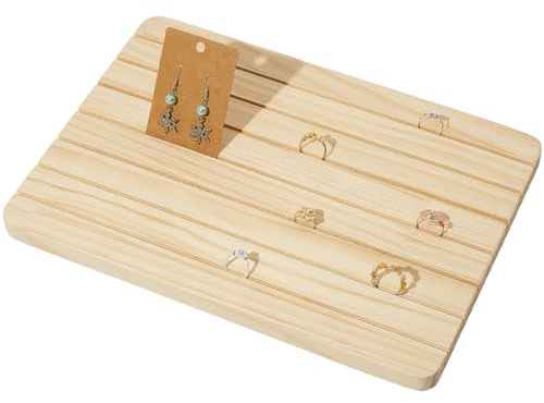 Beebeecraft Wood Earring Display Stand 13 x 9 Inch 7 Slots Rectangle Antique White Earring Card Display Business Holder Ring Jewelry Stand Organizer Tray for Tabletop Selling Vendors Show Slot: 0.35mm