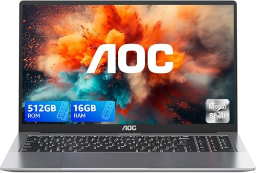 AOC Laptop,15.6 Zoll Notebook,Twin Lake N150(bis zu 3,6 GHz),RAM 16GB DDR4 SSD 512GB Erweitern Sie 2 TB,WiFi,BT5.0,Type_C, USB3.2,HDMI, Metallgehäuse Computer,Hohe Leistung