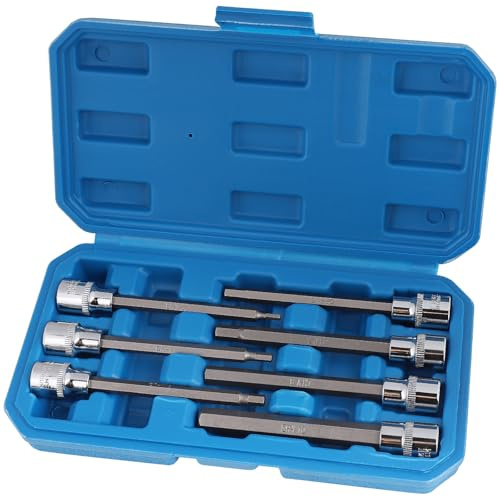 CPROSP 7-tlg Steckschlüsselsatz Innensechskant, Verlängert Innensechskant Nuss Satz 3/8 Zoll, L 110mm, Inbus Nuss Satz für Inbus Schrauben 3-10mm, CV-Stahl