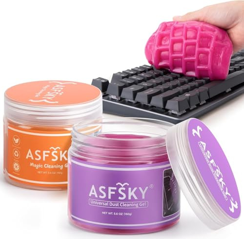 ASFSKY Car Cleaning Gel Kit for Interior, 2Pack Keyboard Cleaning Gel Dust Cleaner Universal for PC Keyboards, Car Detailing, and Electronics – Reusable Slime for Home & Office (Rose + Orange)