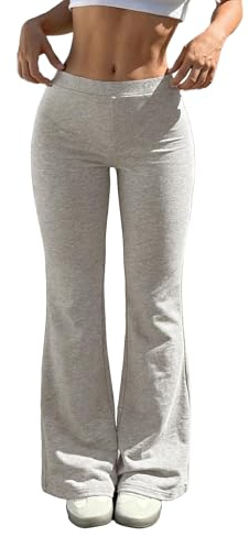 Womens Casual High Waist Flare Lounge Pants Stretchy Modal Bootcut Workout Trousers with Pockets Light Grey