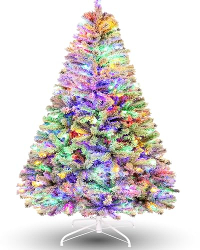 Himimi 180cm Árbol de Navidad Artificial con Iluminación, 250 Leds RGB, 8 Modos de Iluminación, Árbol de Navidad Artificial con Nieve, 1000 Ramas PVC, Decoración Navideña para Casa Oficina(Blanco)