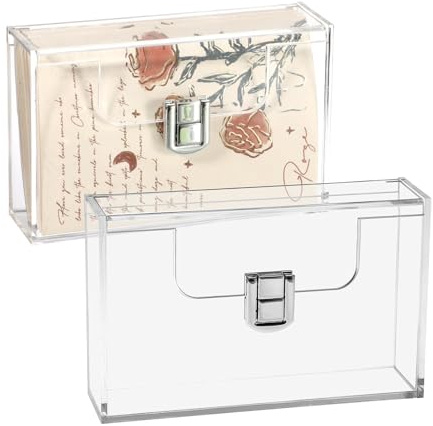 SUMTree Boîtes à fiches A7 en acrylique avec couvercle, 14x8cm, 2pcs | Transparente, boîte de rangement pour petites cartes, Cartes de visite, Notes autocollantes, Format paysage