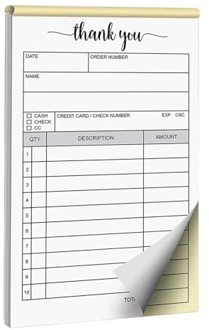 YWMJZEU Bloc de Remerciements et de Reçus, Bloc de Bons de Commande, Reçus de Vente, avec Support Cartonné – Pratique et Facile à Utiliser – Fournitures de