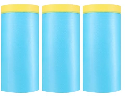 QUARKZMAN 3 Piezas De Película De Enmascarar Pretapizada 43.3 x82 Pies Cinta Adhesiva Y Lona Plástica Para Pintores Película Plástica Con Cinta Para Cubrir Pintura Automotriz Azul