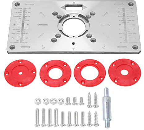 Aluminium Router Table Insert Plate, Router Table Insert for Woodworking Benches, 8 - Hole Plate with Centering Rings and Fittings for Milling Trimming Machine (Red)