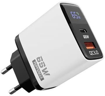 TAKUZA Chargeur USB C 65 W, adaptateur de charge rapide GaN à 2 ports avec écran LED, chargeur rapide PPS et PD pour iPhone 17/16/15, MacBook, iPad, Samsung, téléphones portables et ordinateurs