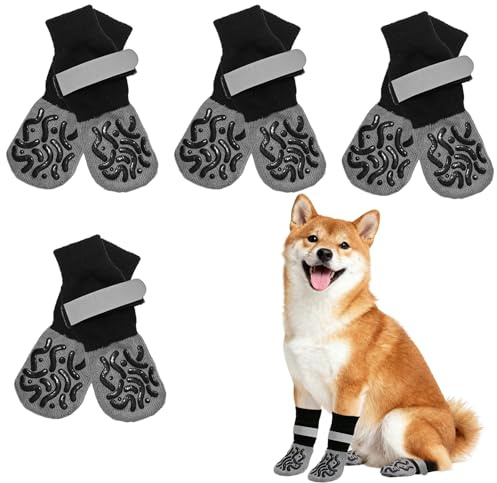 ZEMINRI 4 Paires Bottes Chaussettes Chien Chaussettes Antidérapante(M)