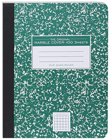 ROARING SPRING Hard Cover Composition Notebook, Green Marble Comp Book, 9.75″ x 7.5″, 5x5 Grid Graph Ruled, 100 Sheets (200 Pages), Made in USA