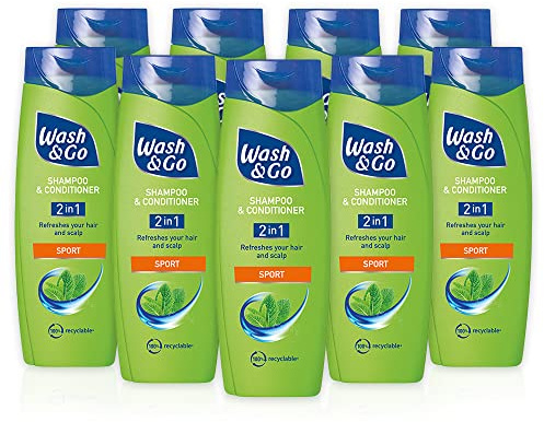 Wash & Go Sport 2 in 1 Shampoo & Conditioner, Men's Hair Shampoo, For All Hair Types, Bulk Pack x 9 bottles