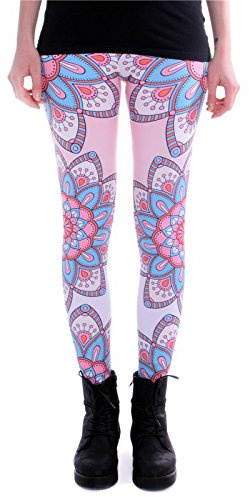 cosey - Bedruckte Bunte Leggins (Einheitsgröße) Verschiedene Leggings Designs, Mandala Blumen, Einheitsgröße