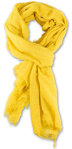 fashionchimp BASIC-Schal für Damen mit weichem Fransensaum, Tuch in leichter Qualität mit Baumwolle, einfarbig (Senfgelb)