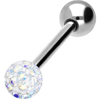 PIERCINGLINE Titan Barbell EPOXY & TITAN KUGEL Piercing Stab Brust Zunge Silberfarben Regenbogen 16 mm