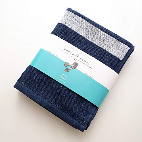 Luzia Striped Workout Towel for Sweat (Pack of 2) - Premium Quality 100% Turkish Cotton - Lightweight and Super Absorbent for Exercise, Sports, Workout, Fitness, Gym, Yoga, Running (Blue)