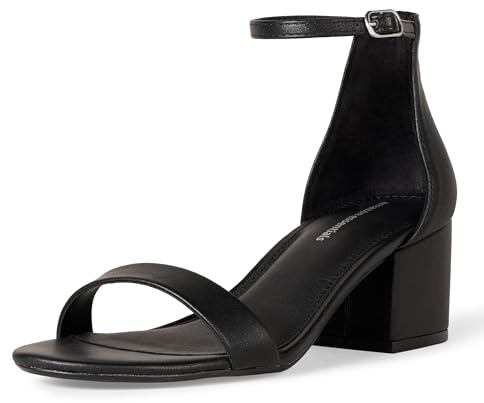 Amazon Essentials Sandale à Talons et Double Bride Femme, Noir Faux Cuir, 37.5 EU