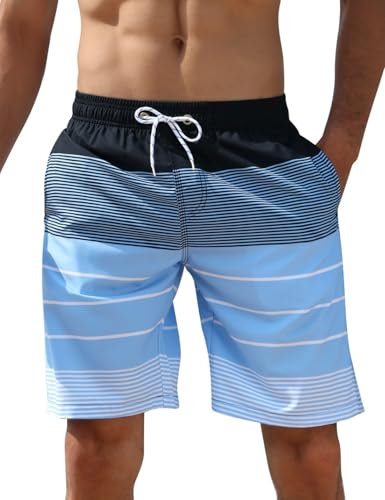 iCKER Herren Badeshorts Board Shorts Schnelltrocknend für Sommer, Blau, M