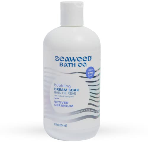 Seaweed Bath Co. Bubbling Dream Soak, Vetiver Geranium Scent, 12 Ounce, Sustainably Harvested Seaweed, Oat Milk, Hemp Oil
