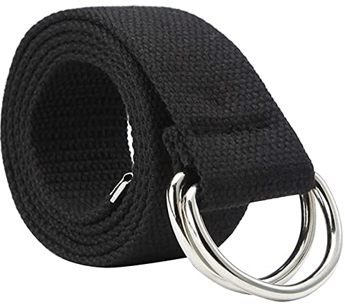 Oneyijun Braided Canvas Belt Women Men Boy Girl with Double Silver Metal D-Ring Buckle Casual Unisex 44.4 Inch Black
