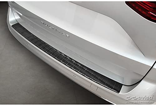 Schwarz Edelstahl Heckstoßstangenschutz kompatibel mit Volkswagen Multivan T7 2021- 'Ribs'