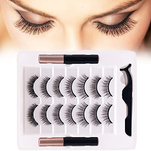 Magnetic Eyelashes natural look,2 Tubes of Black Magnetic Eyeliner and 7 Pairs 3D eyelashes magnetic, Reusable False Eyelashes Magnetic Lashes Easy to Wear Waterproof-No Glue Needed (7 Pairs)