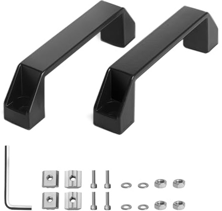 Roosea Poignées de Meuble 2 PCS 120MM Aluminium Noir Tirer Poignée, Poignée d'équipement Industriel Poignée Armoire Industrielle pour Armoires à Tiroirs de Garde Robe, Profilé en Aluminium Série 30