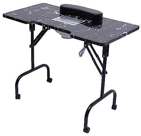Table à ongles avec aspiration, table de salon de manucure, table de manucure, table à ongles professionnelle avec aspiration de poussière, portable et pliable pour manucure à la maison et au salon