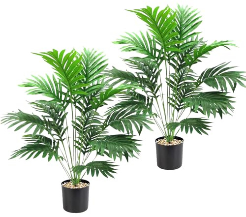Cnwinu Plantas artificiales de imitación para interiores, 2 unidades, palmeras artificiales grandes, plantas altas de plástico para oficina, hogar, jardín, decoración interior y exterior (palmeras