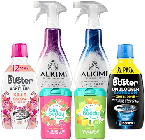 Challs Home Essentials Cleaning Bundle – Buster, Bin Buddy & ALKIMI Variety Pack