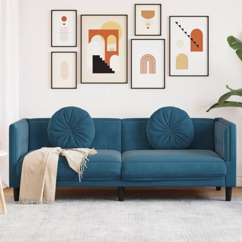 Willood 3-Sitzer Sofa mit Kissen Couch für Wohnzimmer,Wohnzimmersofa Wohnzimmermöbel Blau Samt