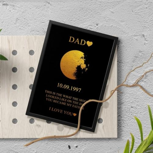 Cornice portafoto con fasi lunari personalizzate, decorazione artistica da parete, regalo di compleanno per il giorno in cui sei nato, mappa stellare per data, regalo per festa della mamma (A4)