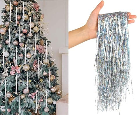 Guirlande de Noël en forme de stalactites – Décorations de Noël à suspendre – Lot de 5000/12 000 fils en aluminium brillant pour Noël, anniversaire, fête de mariage (argenté, 5 000 pièces)