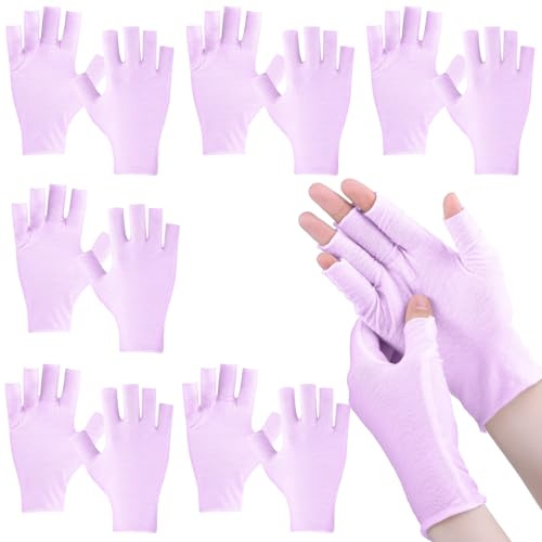 Geyoga 6 pares de guantes hidratantes sin dedos de algodón para adultos con medio dedo, loción para pantalla táctil, manos secas durante la noche, para mujeres que duermen (rosa)
